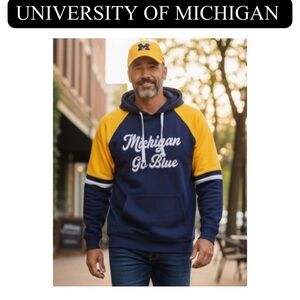 🐺 M: UofM Wolverines Oversized Colorblock Pullover Hoodie, Unisex, NWT 🐺